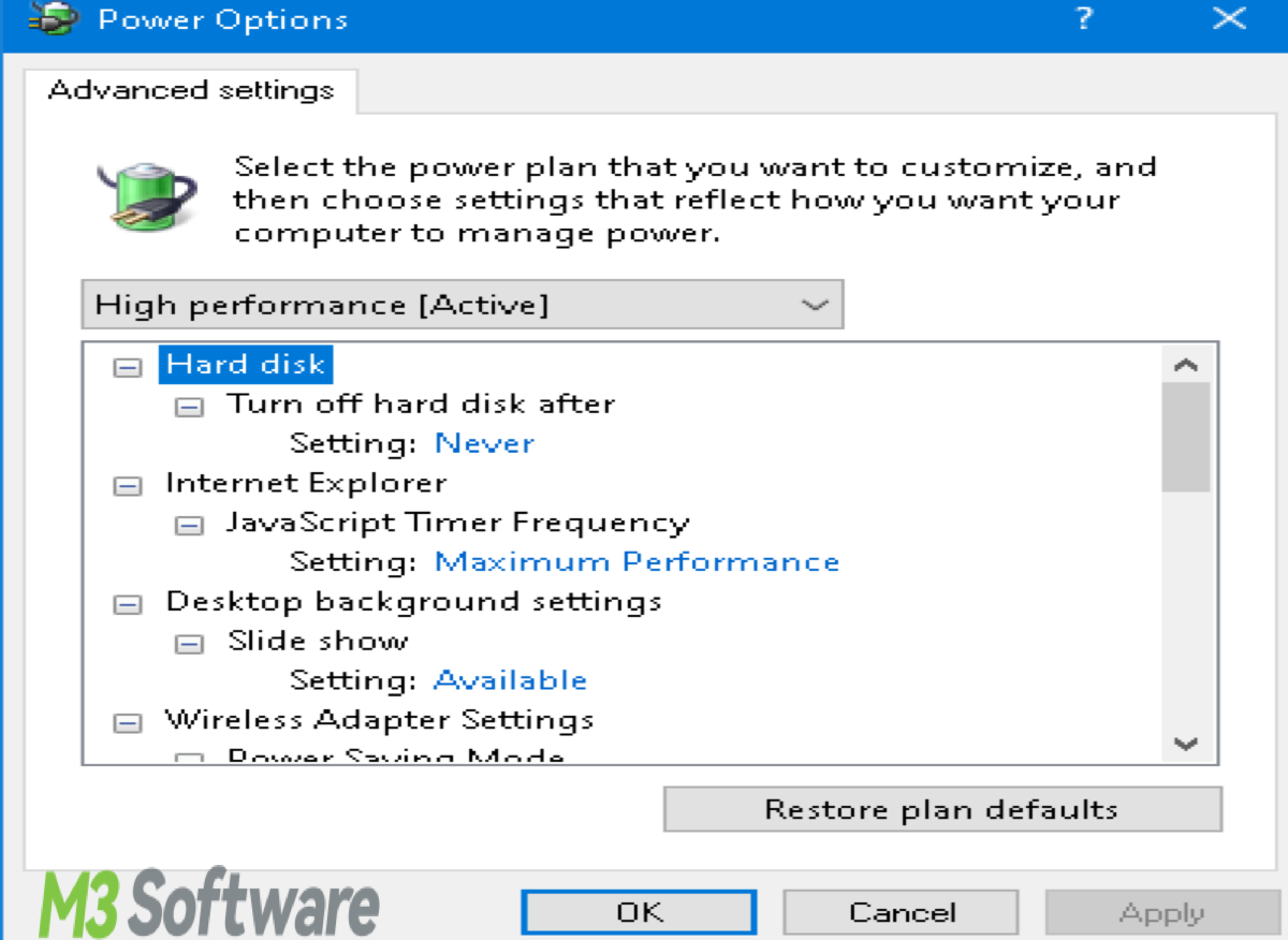 Power Settings in Windows 10